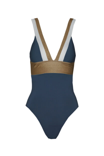 Traje de Baño Alto Gris Crudo y Oro