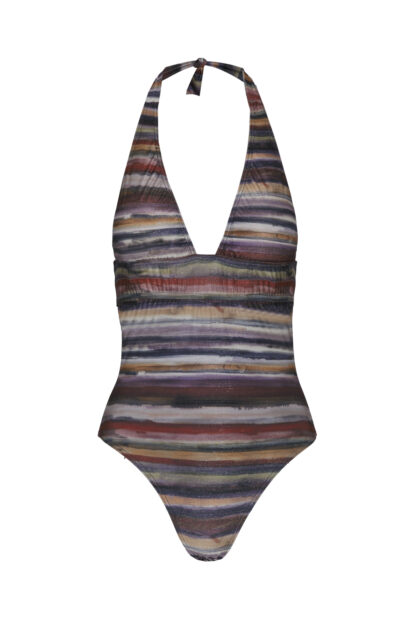 Traje de Baño Adulta Rayas Brillo Burdeos