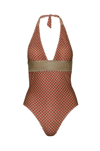 L29-L21 - Traje de Baño Adulta Vichy Coral y Oro