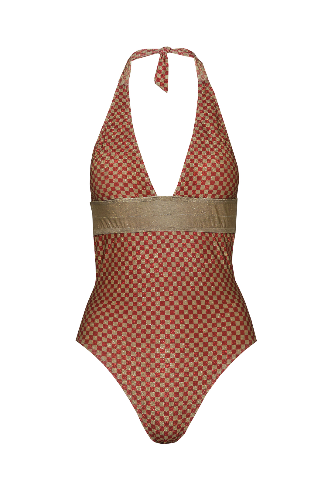 L29-L21 - Traje de Baño Adulta Vichy Coral y Oro