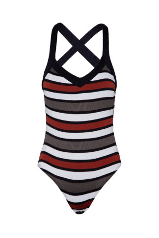 L1 Traje de Baño Pico Rayas Teja Verde